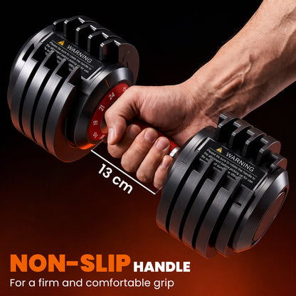 SPORTNOW 24kg Adjustable Dumbbell Set of 2, 10-in-1 Dumbbell Weights with Quick-Dial System, Safety Lock, Non-Slip Grip, Storage Tray, Space-Saving Free Weights for Home Gym Strength Training