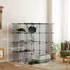 PawHut Steel Wire Cat Cage Indoor with Hammock, Ramps, Doors, DIY Cat Enclosure for 1-3 Cats, Black