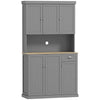 HOMCOM 180cm Freestanding Kitchen Cabinet, Modern Storage Cupboard with Open Countertop, Drawer and 6 Doors, Grey