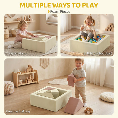 AIYAPLAY Soft Play 9 Piece Foam Climbing Blocks Soft Play Set with Tangram Play, Removable Cover for Kids Room, Ages 3-6 Years