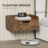 HOMCOM Floating Nightstands Set of 2, Wall Mounted Bedside Table with Drawer for Bedroom, Rustic Brown