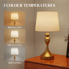 HOMCOM Bedside Lamps Set of 2, Modern Table Lamps with 3 Colour Temperatures, USB A+C Charging Ports and Linen Shade for Living Room Bedroom Office, Gold Tone