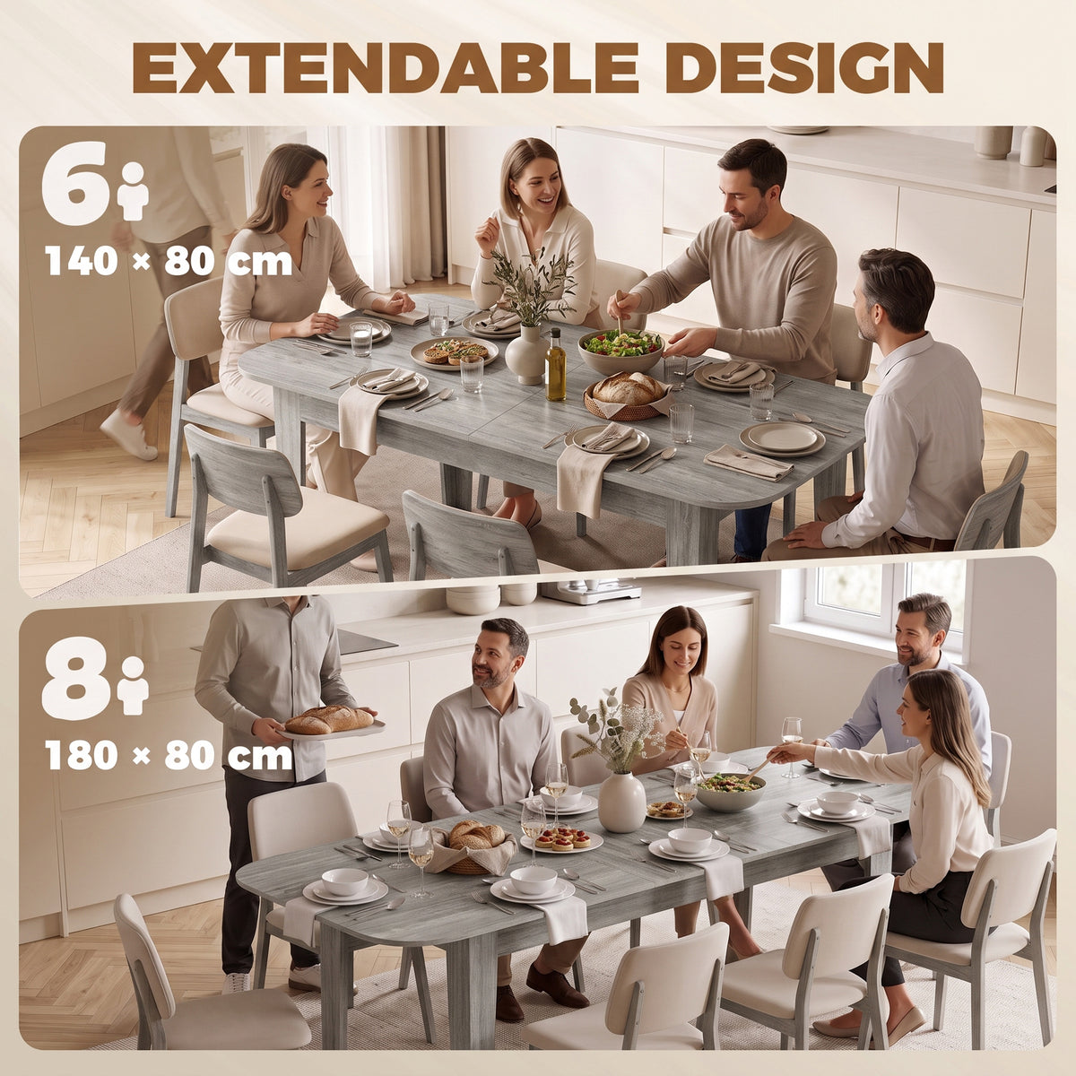 HOMCOM Extendable Oval Dining Table for 4-6 in Grey Wood Effect