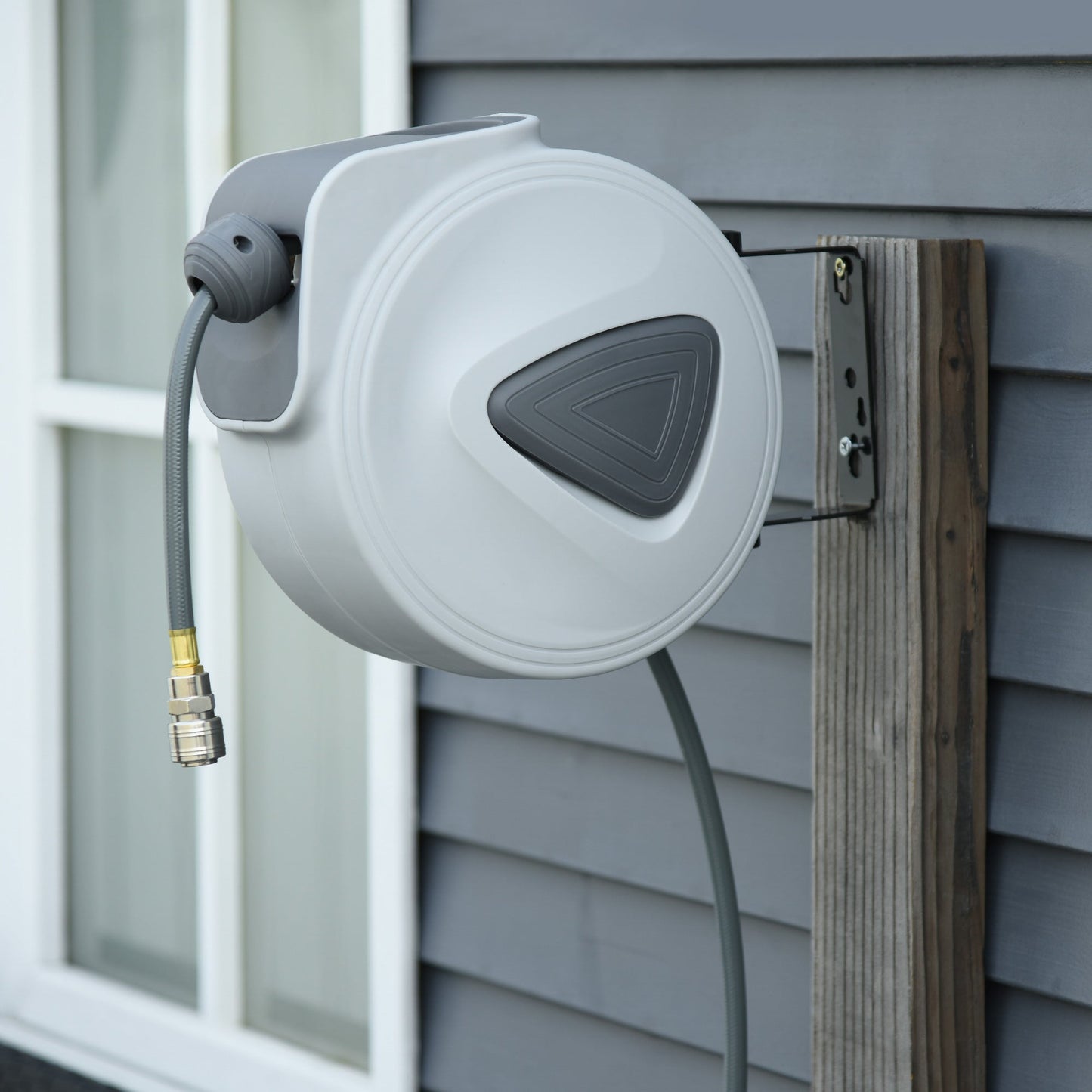 DURHAND Retractable Air Hose Reel, Wall Mount Auto Rewind Hose- Reel, 15m+ 140cm Diameter 3/ 8" 9.5mm, Connector 1/ 4" BSP, Grey