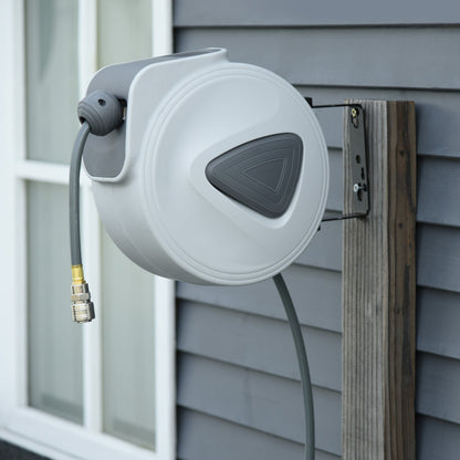 DURHAND Retractable Air Hose Reel, Wall Mount Auto Rewind Hose- Reel, 15m+ 140cm Diameter 3/ 8" 9.5mm, Connector 1/ 4" BSP, Grey