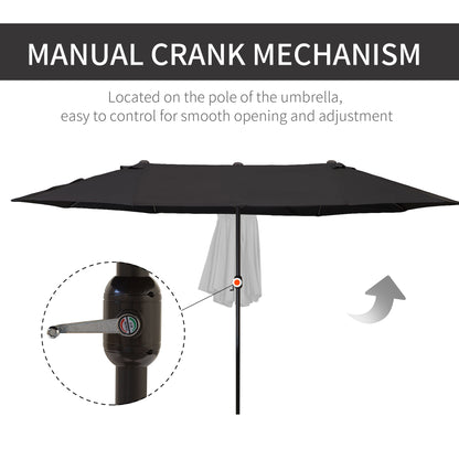 Outsunny 4.6m Double Garden Parasol - Black