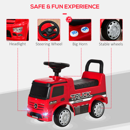 HOMCOM Compatible Kids Ride On Car Truck Mercedes Benz Licensed Toddler Foot To Floor Slider w/Under Seat Storage for 12 - 36 Months Red