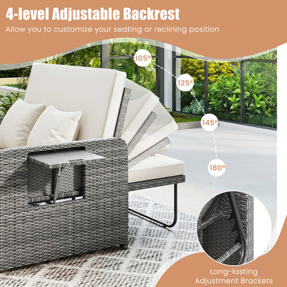 PE Wicker Outdoor Daybed with Loveseat and Ottoman for Poolside-White