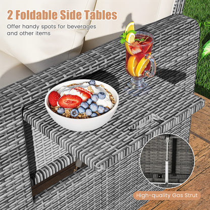 PE Wicker Outdoor Daybed with Loveseat and Ottoman for Poolside-White