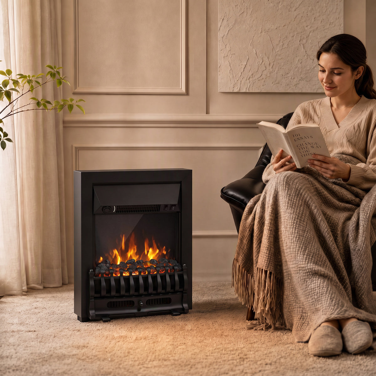 HOMCOM Electric Fireplace Stove Freestanding/ Inset in Black
