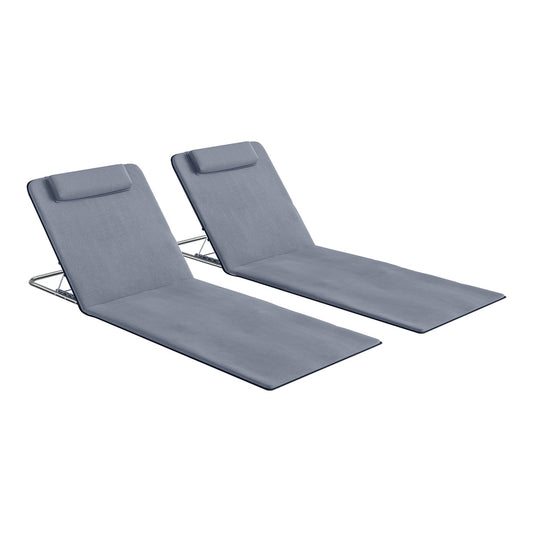 Outsunny Set of 2 Foldable Garden Beach Chair Mat in Grey
