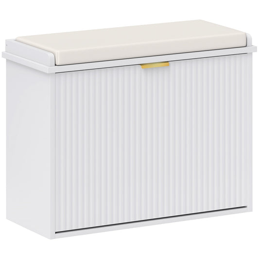HOMCOM Elegant Six Shoe Bench, with Top Seat - White
