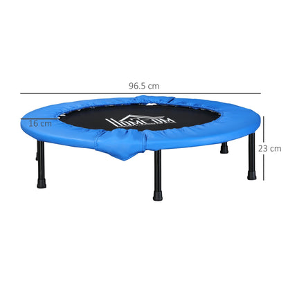 HOMCOM a96cm Mini Fitness Trampoline Home Gym Yoga Exercise Rebounder Indoor Outdoor Jumper with Safety Pad, Support Up to 100 KG, Blue and Black