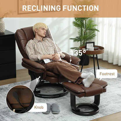HOMCOM Faux Leather 135 degrees Reclining Chair and Footstool - Brown