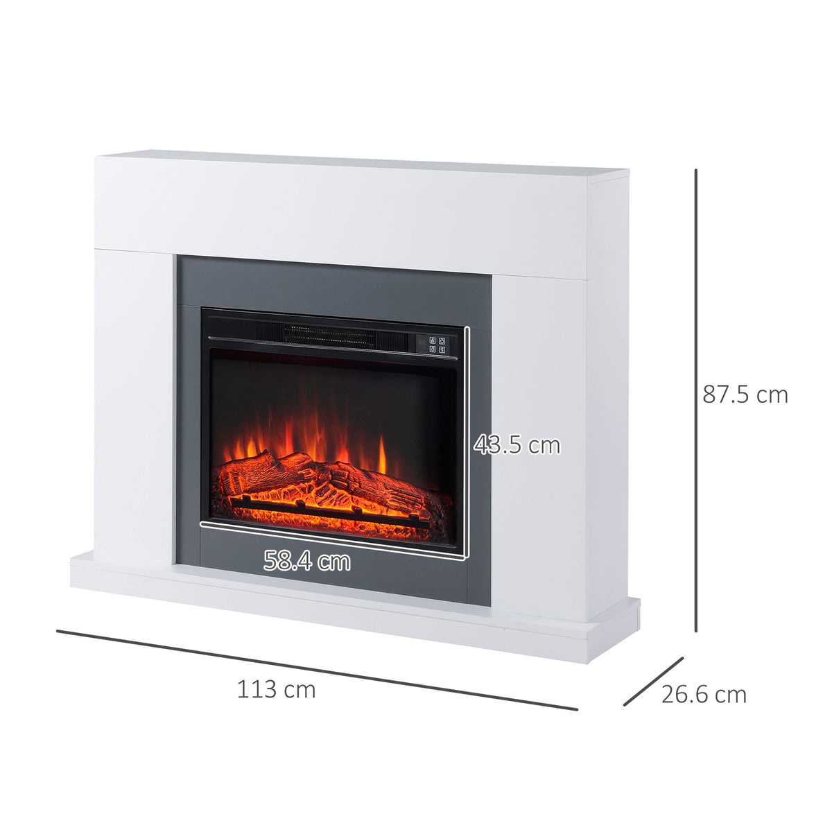 HOMCOM 44" Electric Fireplace Suite with Remote Control in White
