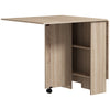 HOMCOM Folding Dining Table, Drop Leaf Table for Small Spaces with 2-tier Shelves, Small Kitchen Table with Rolling Casters, Natural