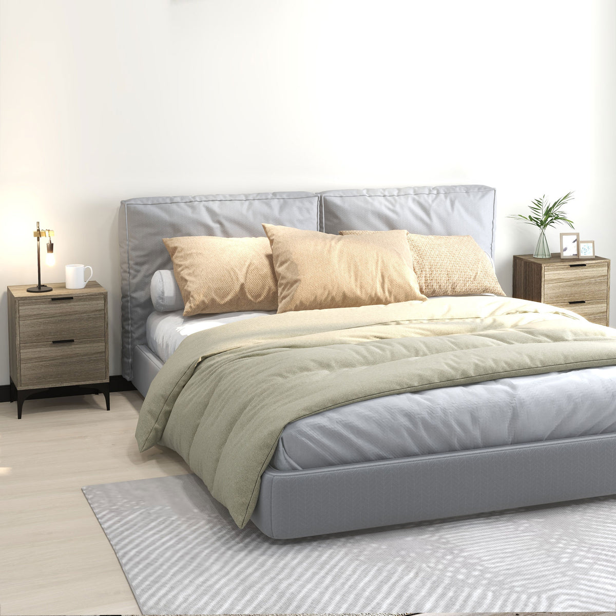 HOMCOM Set of Two Wood Effect Bedside Tables in Grey