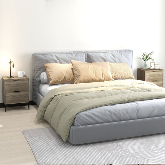 HOMCOM Set of Two Wood Effect Bedside Tables in Grey