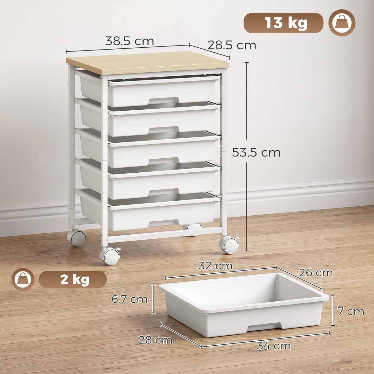 HOMCOM 6-Tier Storage Trolley on Wheels in White