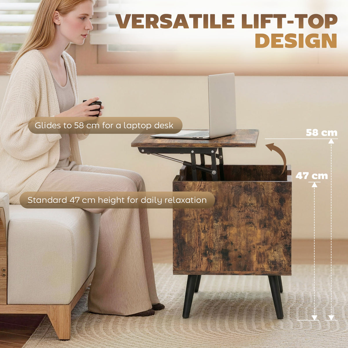 HOMCOM Lift Top Coffee Table in Rustic Brown