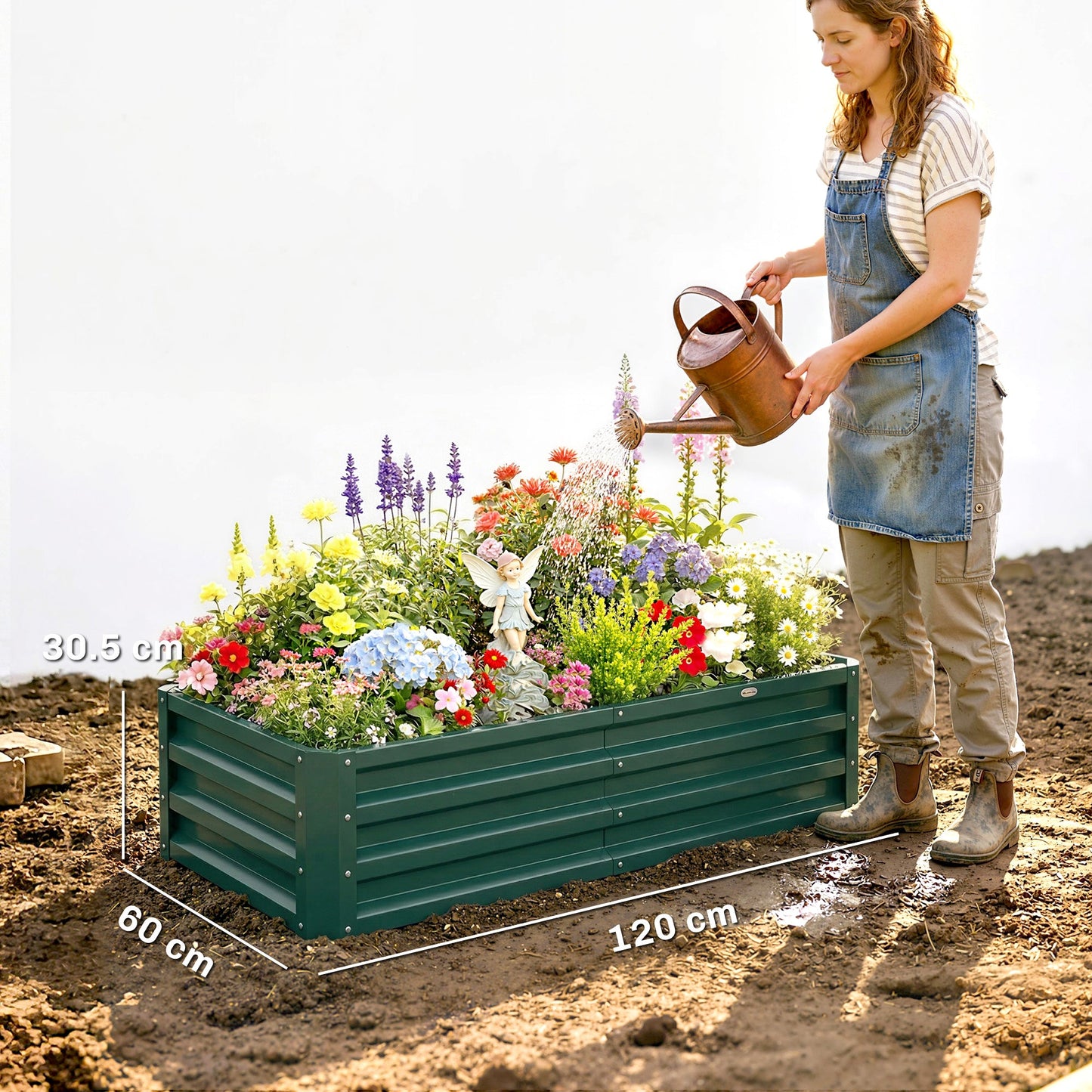 Outsunny Set of 2 Raised Beds for Garden, Galvanised Outdoor Planters for Herbs Vegetables, Use for Patio Balcony, Green
