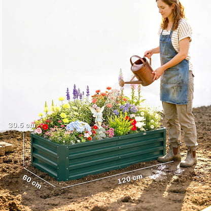 Outsunny Set of 2 Raised Beds for Garden, Galvanised Outdoor Planters for Herbs Vegetables, Use for Patio Balcony, Green
