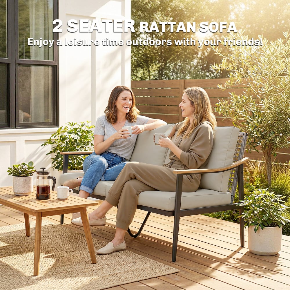 Outsunny 2 Seater Rattan Sofa in Khaki