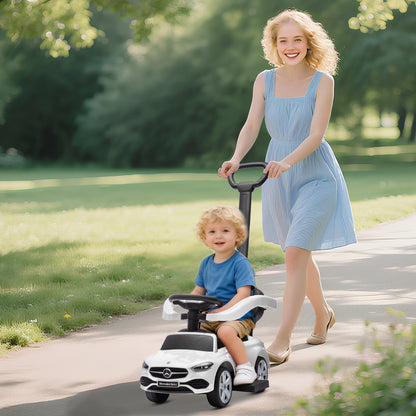 AIYAPLAY 2 in 1 Baby Ride on Push Car Mercedes-Benz C-Class Licensed Walker Foot to Floor Push-Along with Removable Handle, White
