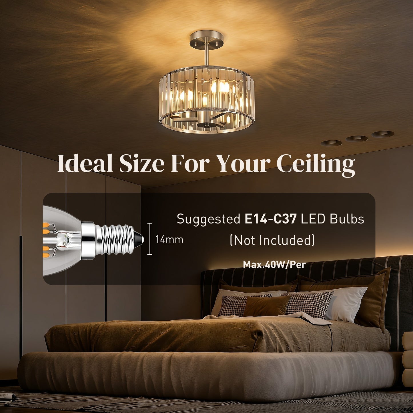HOMCOM Semi Flush Mount Modern Crystal Chandelier Ceiling Light, Crystal Ceiling Light Fixture with E14 Base, Silver Tone