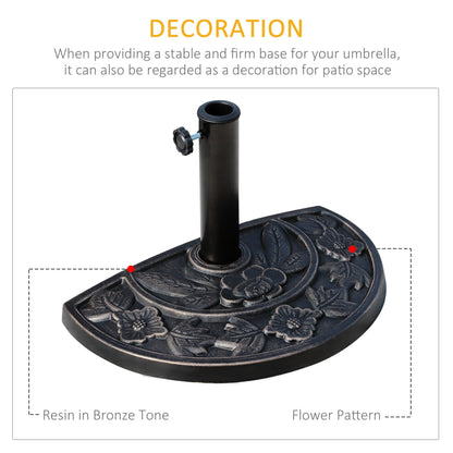 Outsunny 9kg Resin Parasol Base, Half Round Umbrella Stand with Floral Design for Garden, Outdoor, Suitable Umbrella Rod: a3.8cm, a4.8cm, Bronze Tone