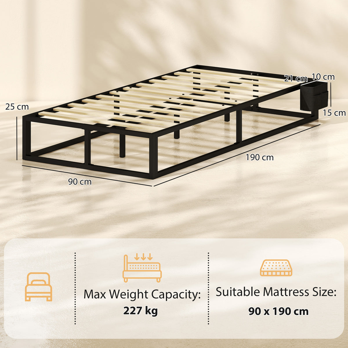 HOMCOM 12 Slats Metal Platform Bed Frame in Black