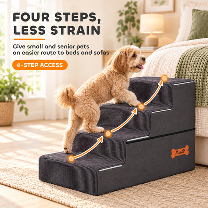 PawHut Dog Steps, 4-Step Dog Stairs for Bed and Sofa, Pet Stairs with Carry Handle, Washable Cover