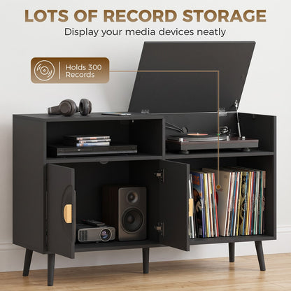 HOMCOM Record Player Stand in Black