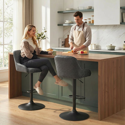 HOMCOM Bar Stools Adjustable Swivel Kitchen Chairs with Backrest Set of 2 for Kitchen Island Dark Grey