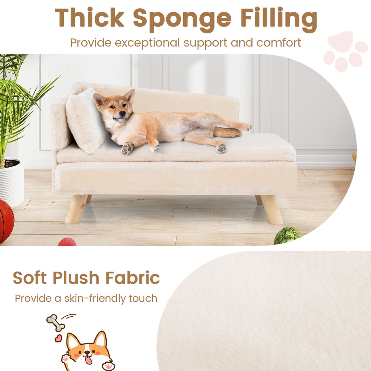 Elevated Pet Bed for Medium and Small-Sized Dogs Puppies Cats Kittens-White