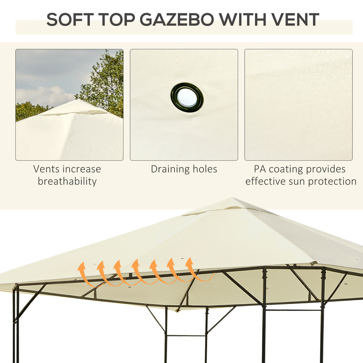 Outsunny 3 x 3 Meters Patio Garden Metal Gazebo in Cream White