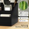 HOMCOM Desk Organiser Holder, Bamboo Multi-Function Storage Caddy with 7 Storage Compartments and 2 Drawers for Home Office Stationary Supplies, Black