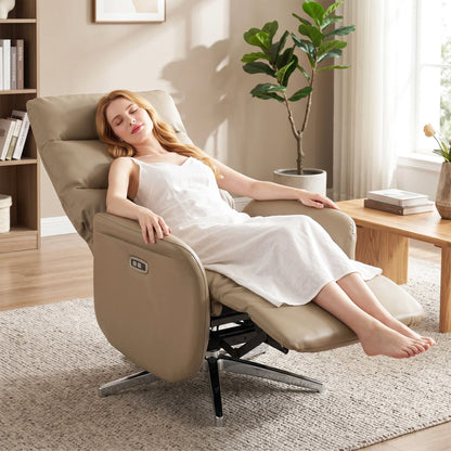 HOMCOM Power Recliner Chair, Swivel Electric Reclining Chair with Type C+USB, Recliner Armchair with Footrest, Brown
