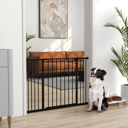 PawHut Dog Gate Pet Safety Gate Stair Barrier Pressure Fit Adjustable 76-82/86-97/101-107 cm, Black