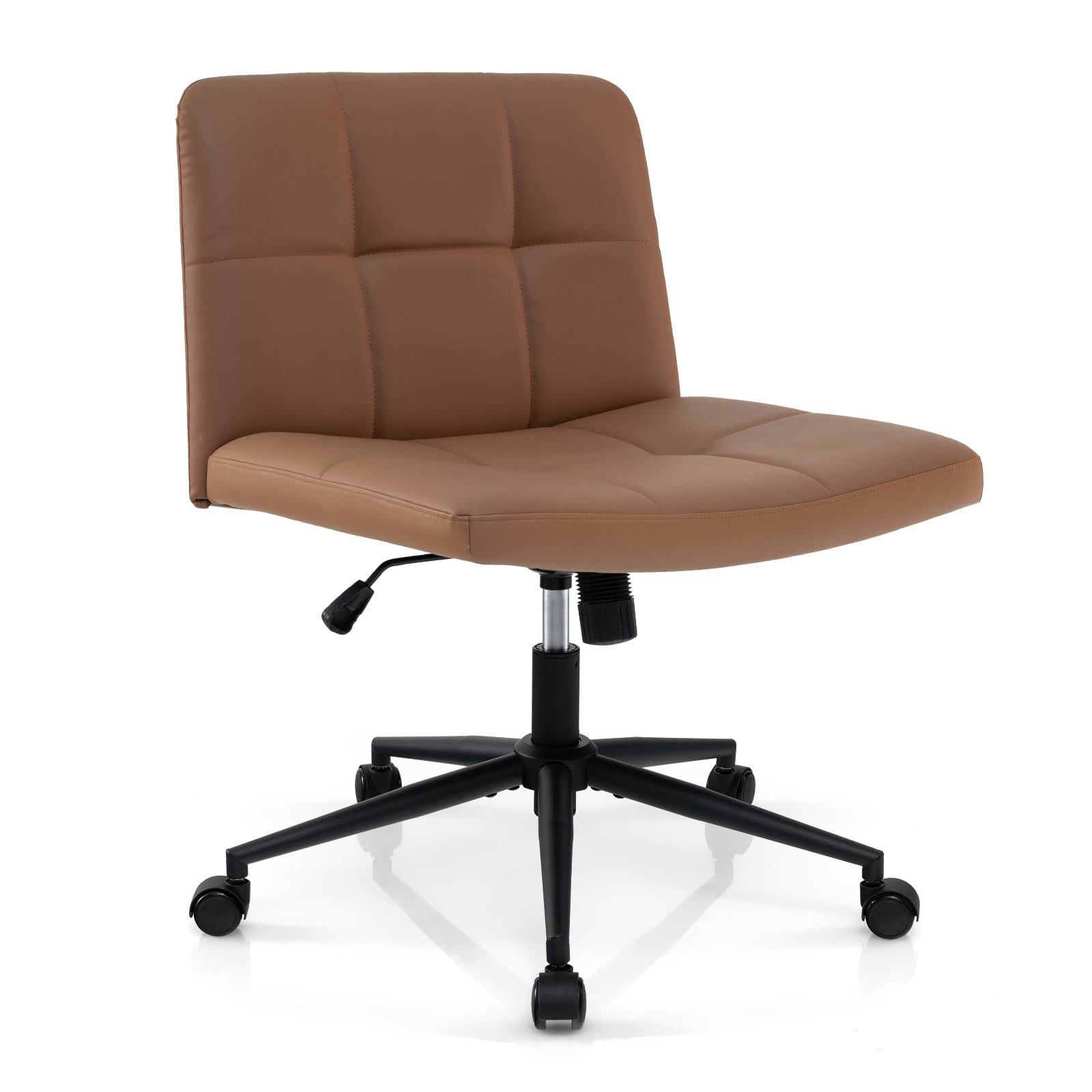 PU Leather Upholstered Cross-legged Office Chair with Wheels-Brown