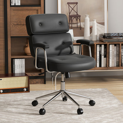 PU Leather Upholstered Office Chair with Button Tufted Back-Black
