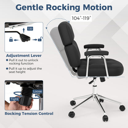 PU Leather Upholstered Office Chair with Button Tufted Back-Black