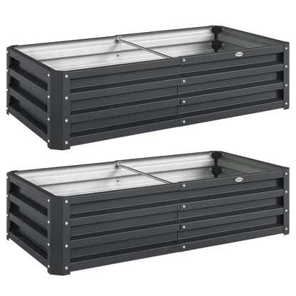 Outsunny Set of 2 Raised Beds for Garden, Galvanised Outdoor Planters for Herbs Vegetables, Use for Patio Balcony, Grey