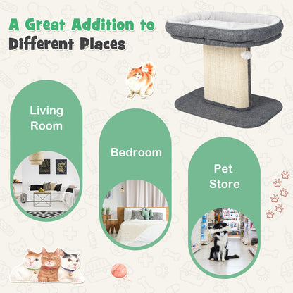 2-Tier Cat Tree with Sleeping Perch Sisal Scratching Plate and Ball-Grey