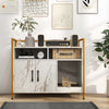 Wooden Cat Litter Box Enclosure with Compartments and Scratching Board-Marble White