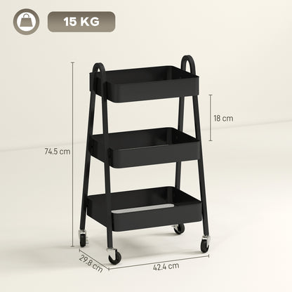 HOMCOM Three-Tier Storage Trolley in Black