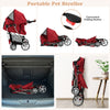 4-Wheel Folding Pet Stroller with Storage Basket and Adjustable Canopy-Red
