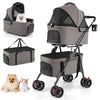 Double Pet Stroller 3 in 1 Foldable with 2 Detachable Carriers Car Seats-Grey