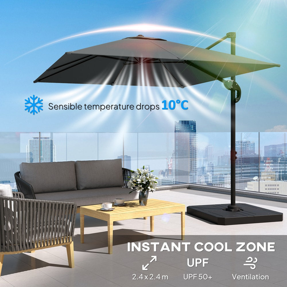 Outsunny Cantilever Parasol with Umbrella Weights in Dark Grey