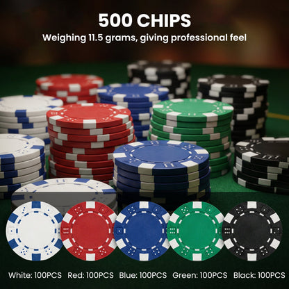 SPORTNOW 500-Piece Poker Chips Set with Card Shuffler, Card Shoe, Case, Casino Texas Holdem Poker Set with Mat, Silver Tone